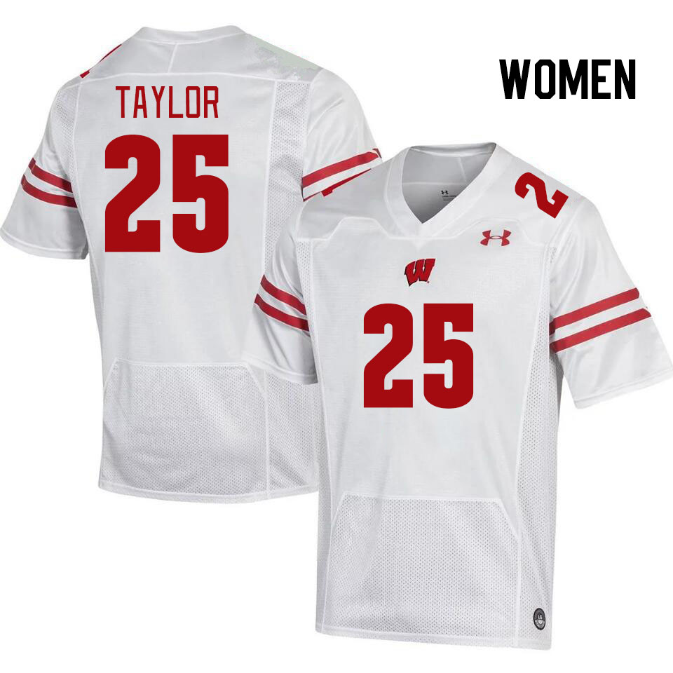 Women #25 Justin Taylor Wisconsin Badgers College Football Jerseys Stitched Sale-White